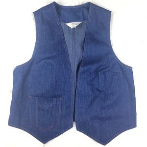 Vintage 60s Denim Jean Loose Vest Pocket No Button